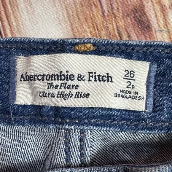 Abercrombie & Fitch FLARE Size 2 Blue High Rise Wide Leg Jeans Denim Pants 26x31 - Picture 9 of 10
